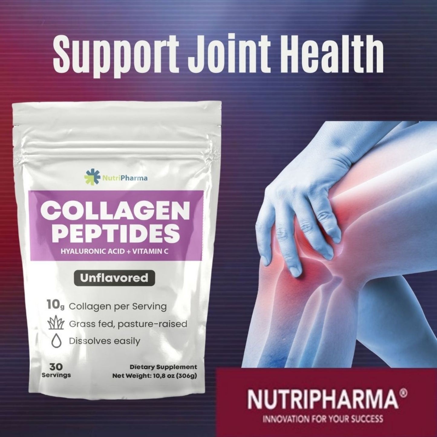 Nutripharma Bariatric Collagen – 10,000 mg Bioactive Collagen Peptide, Hyaluronic Acid and Vitamin C – 30 days