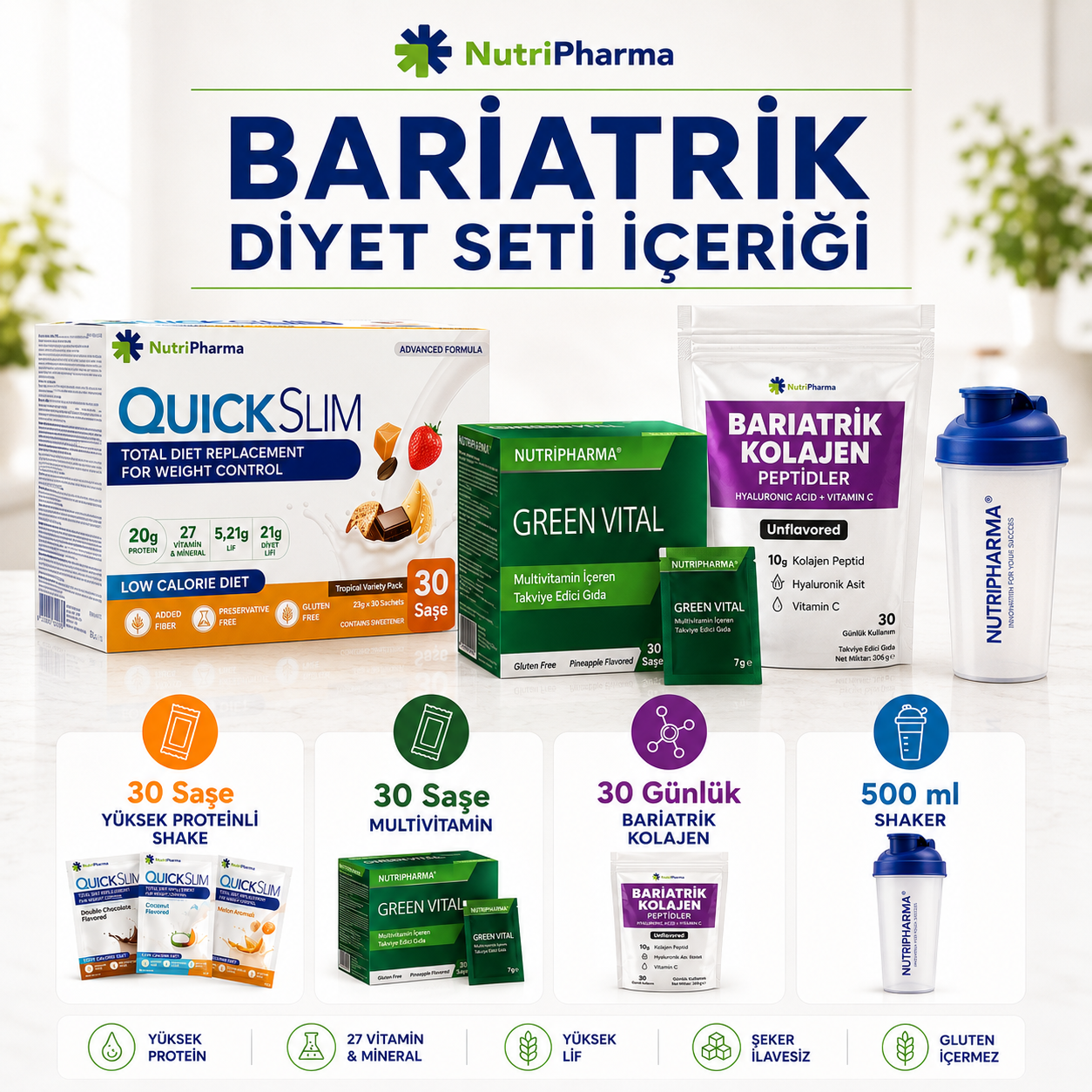 Bariatrik Diyet Seti | Yüksek Proteinli Shake, Multivitamin ve Kolajen | Nutripharma