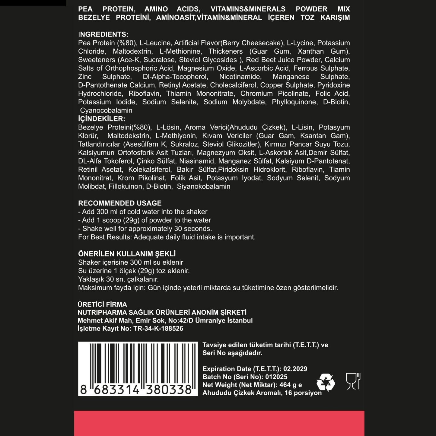 Nutripharma Protein Powder – 464g (16 Servings)